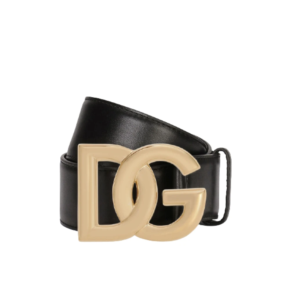 Dolce & Gabbana Zwart leren riem met DG-logo Black Dames