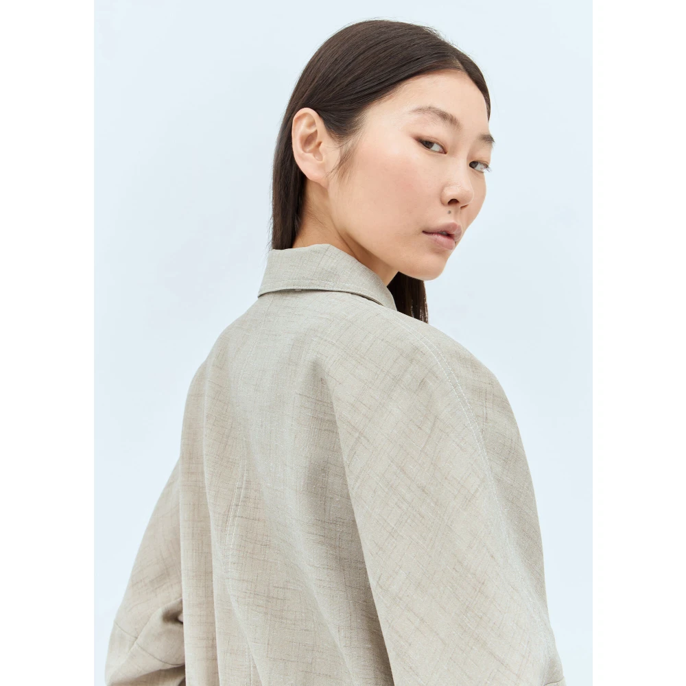 Ganni Klassieke Crop Jas met Topstitching Beige Dames