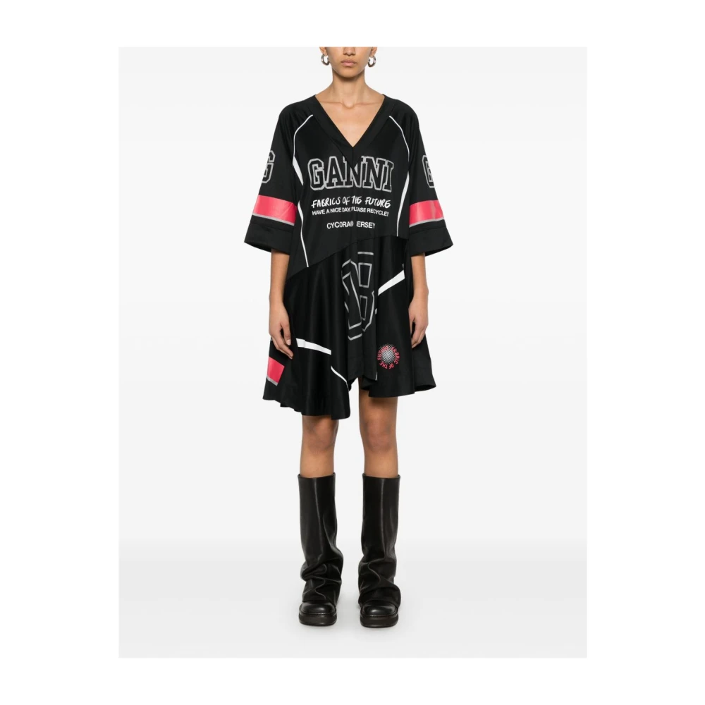 Ganni Zwarte Flared Future Korte Jurk Black Dames