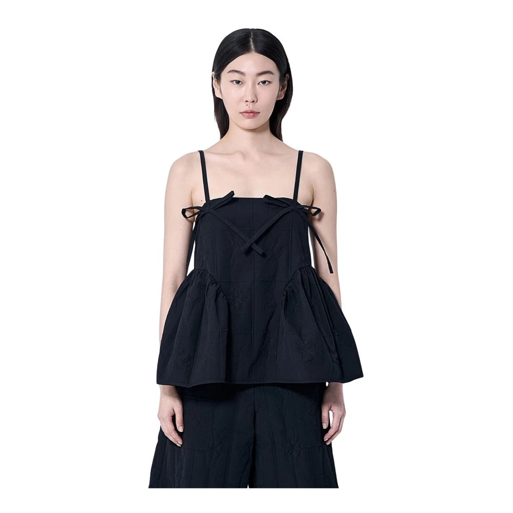 Cecilie Bahnsen Women's Black Crinkle Finish Panel Top With Bow