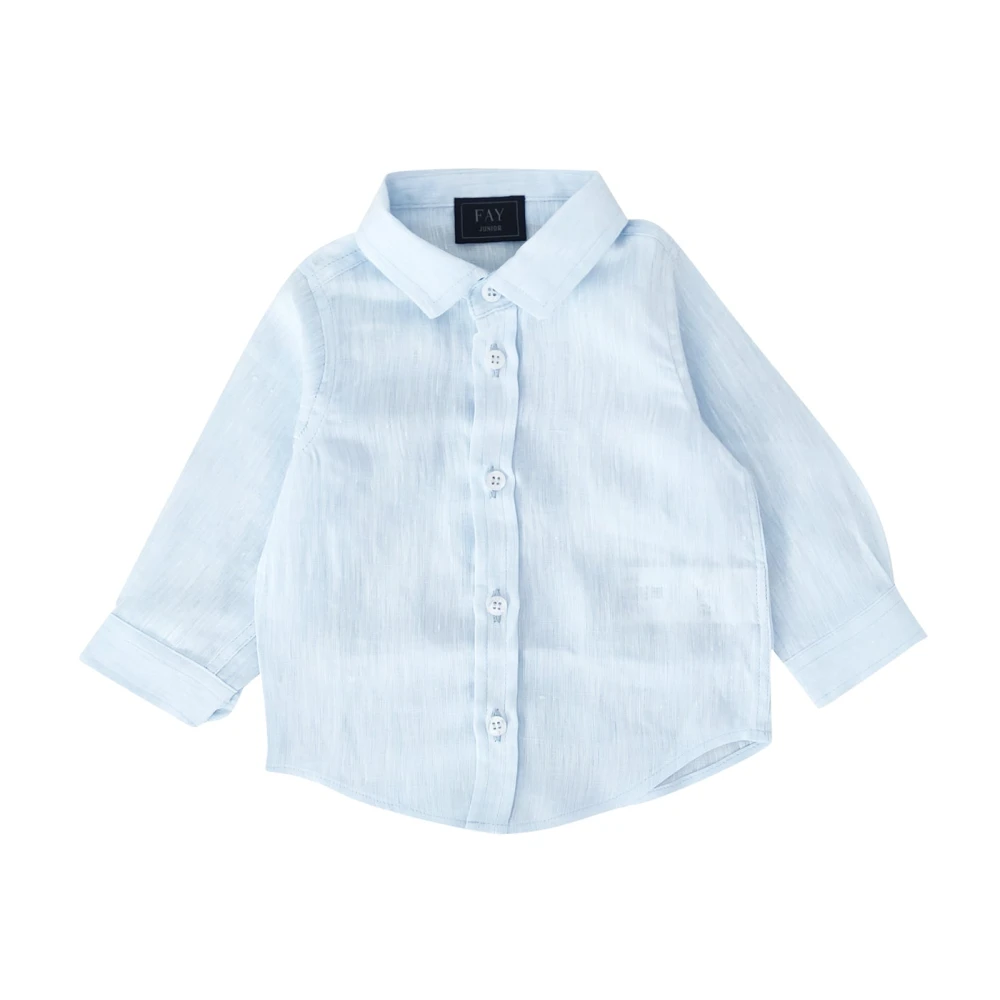 Fay Boys Blue Linen Shirt - Kids Shirts - 9 M - Kids