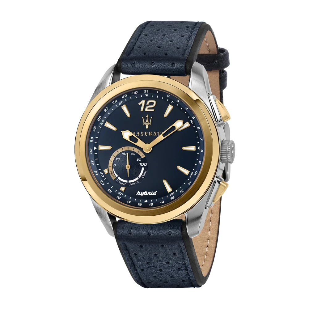 Maserati Men's Blue Hybrid Smart Watch Traguardo Leather