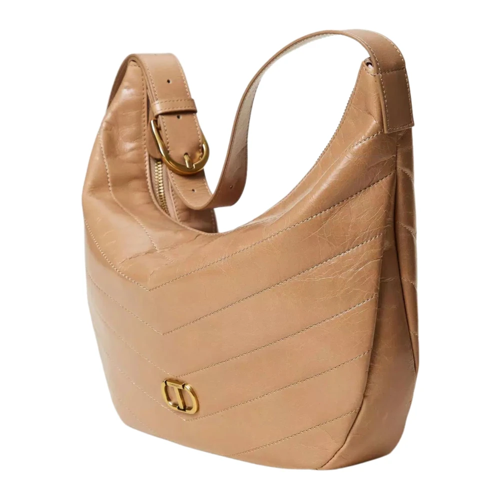 Twinset Gewatteerde leren hobo tas 'Madison' Beige Dames