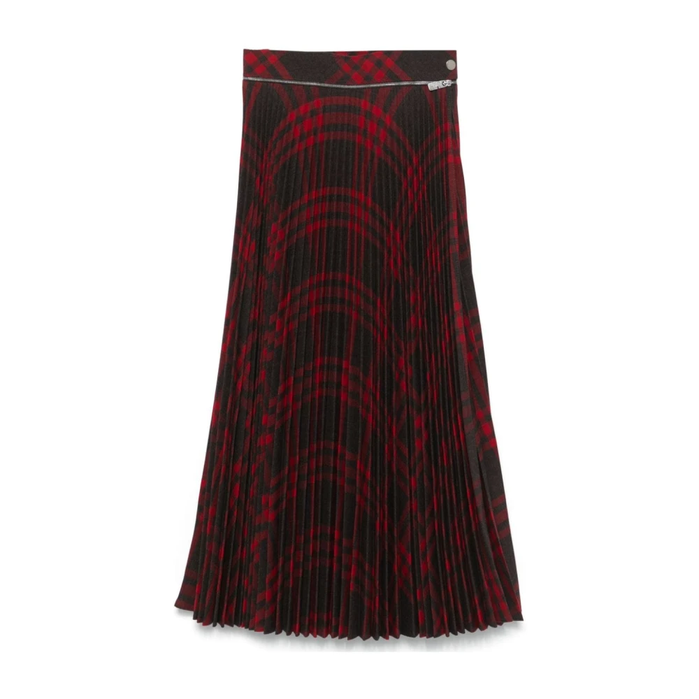 Burberry Rode Geruite Plissé Rok Red Dames