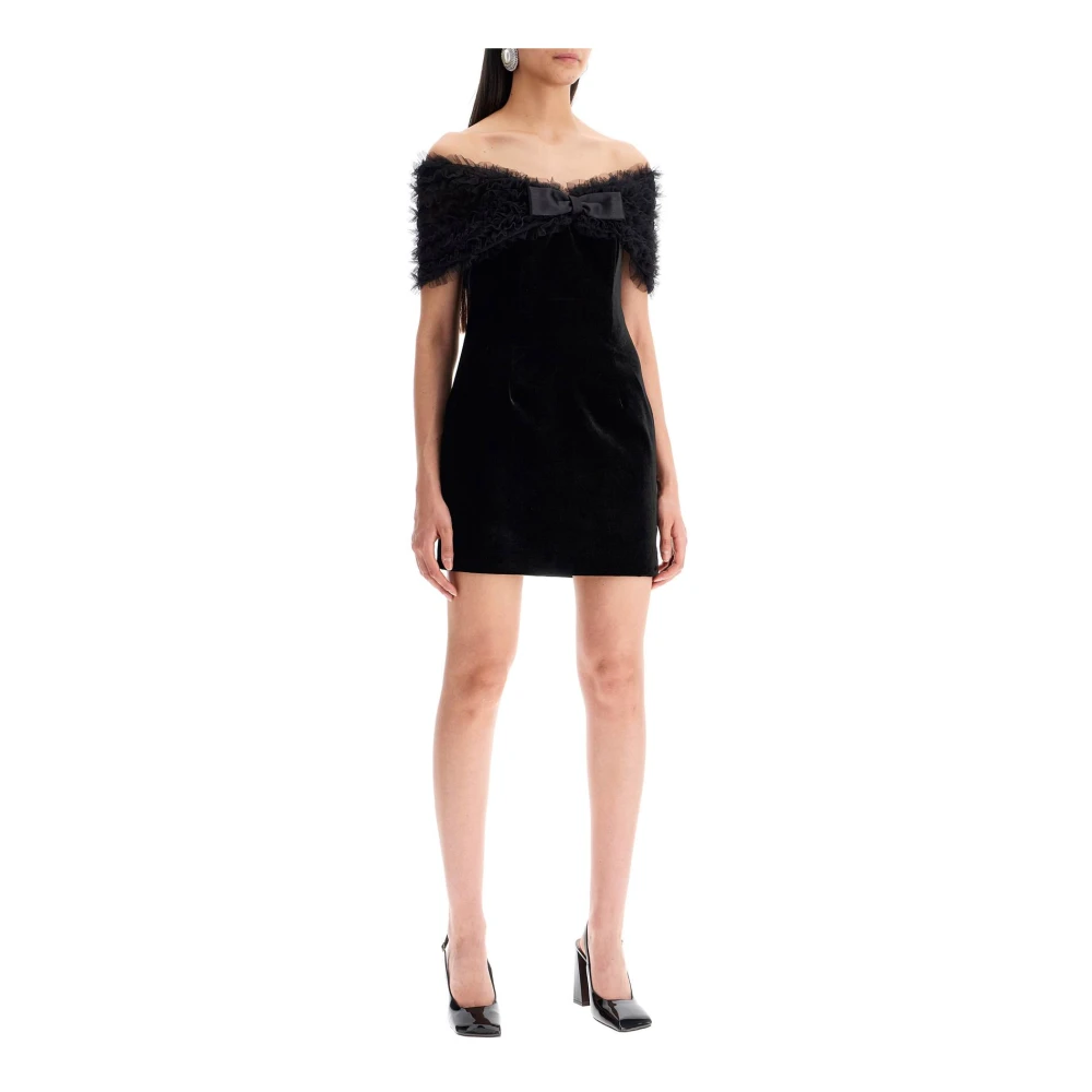 Alessandra Rich Fluwelen Off-Shoulder Mini Jurk Black Dames