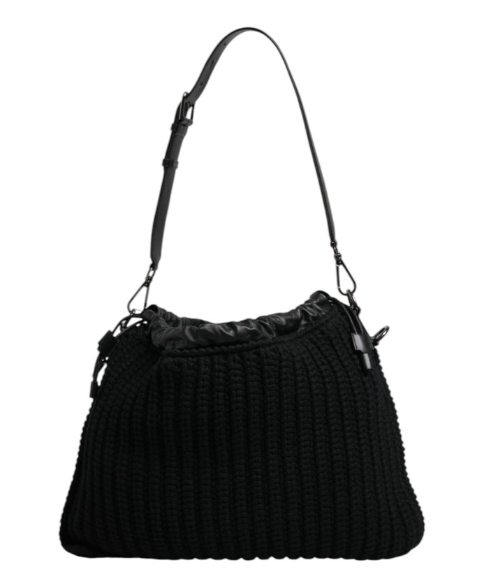 black-cashmere-knitted-leather-shoulder-bag