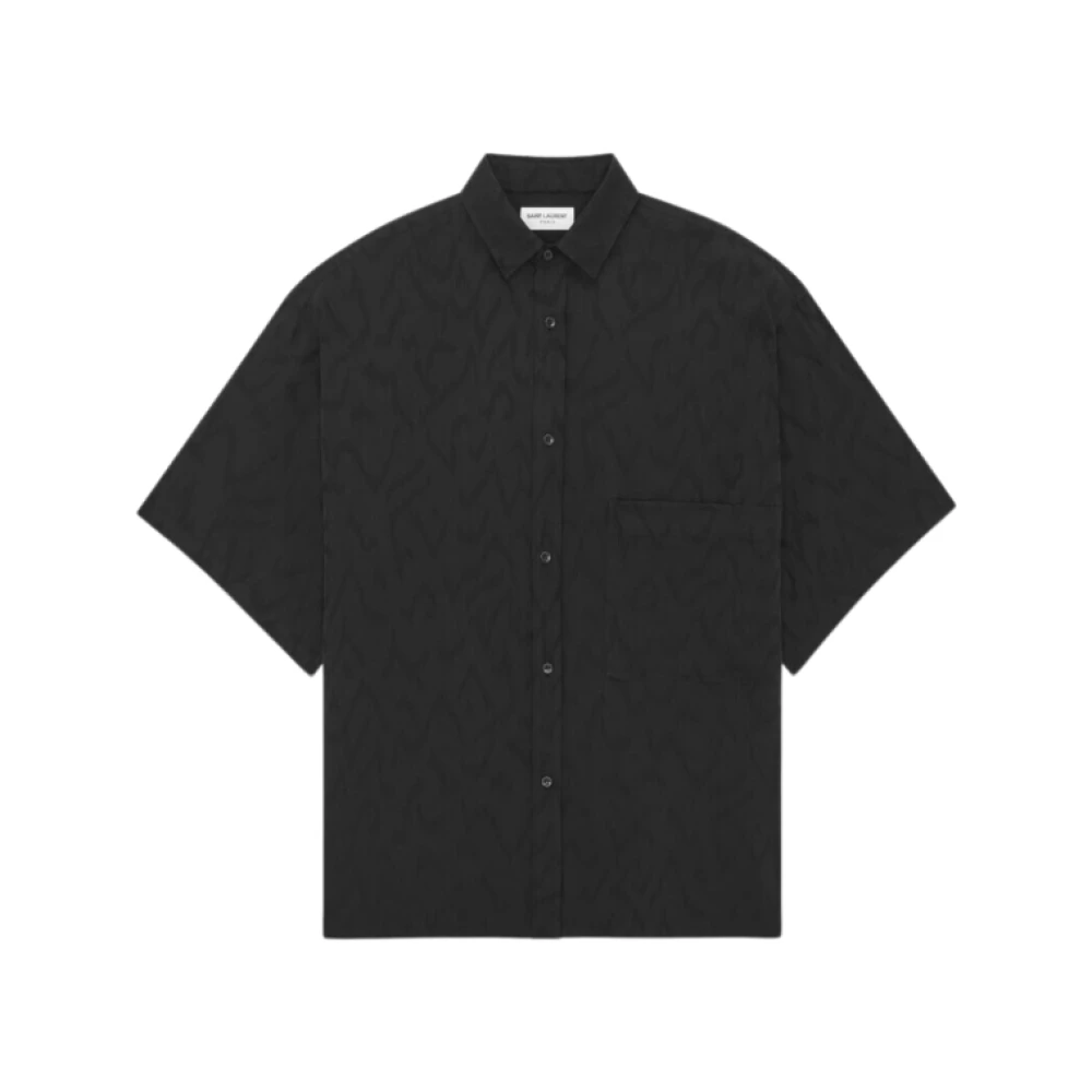 Saint Laurent Kort Mouw Oversized Zijden Overhemd Black Heren