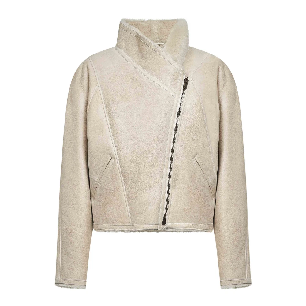 Isabel Marant Women's Beige Leather Jackets, Xs, Shearling Cropped Coat Ecru
