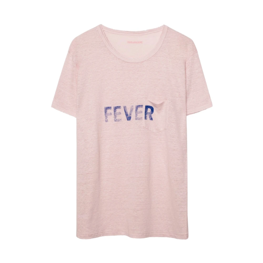 Zadig & Voltaire Roze Linnen T-Shirt met 'Fever' Logo Pink Dames