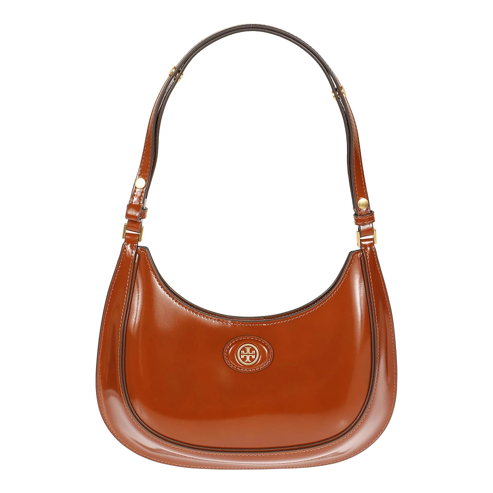 Tory Burch Svart Lack Borstad Mässing Handväska Brown, Dam