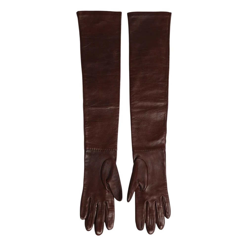 Dolce & Gabbana Brown Genuine Leather Long Elbow Length Gloves - M - Image 2