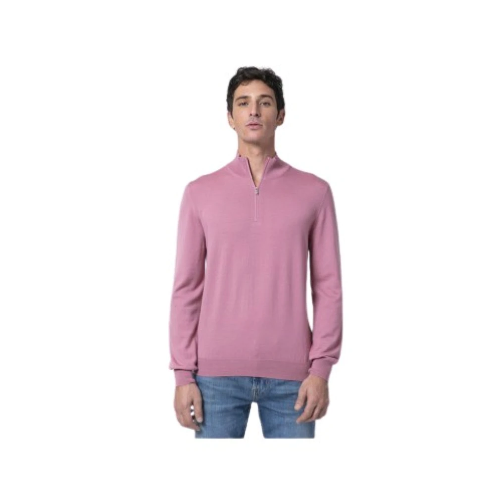 Gran Sasso Mannelijk Roze Rondgebreide Trui Met Ronde Hals