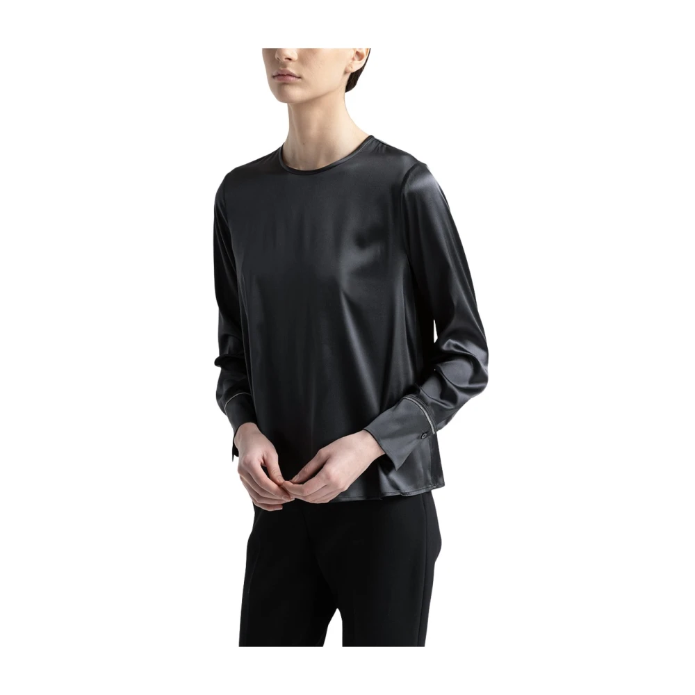 PESERICO Zijden satijnen shirt met Punto Luce Gray Dames