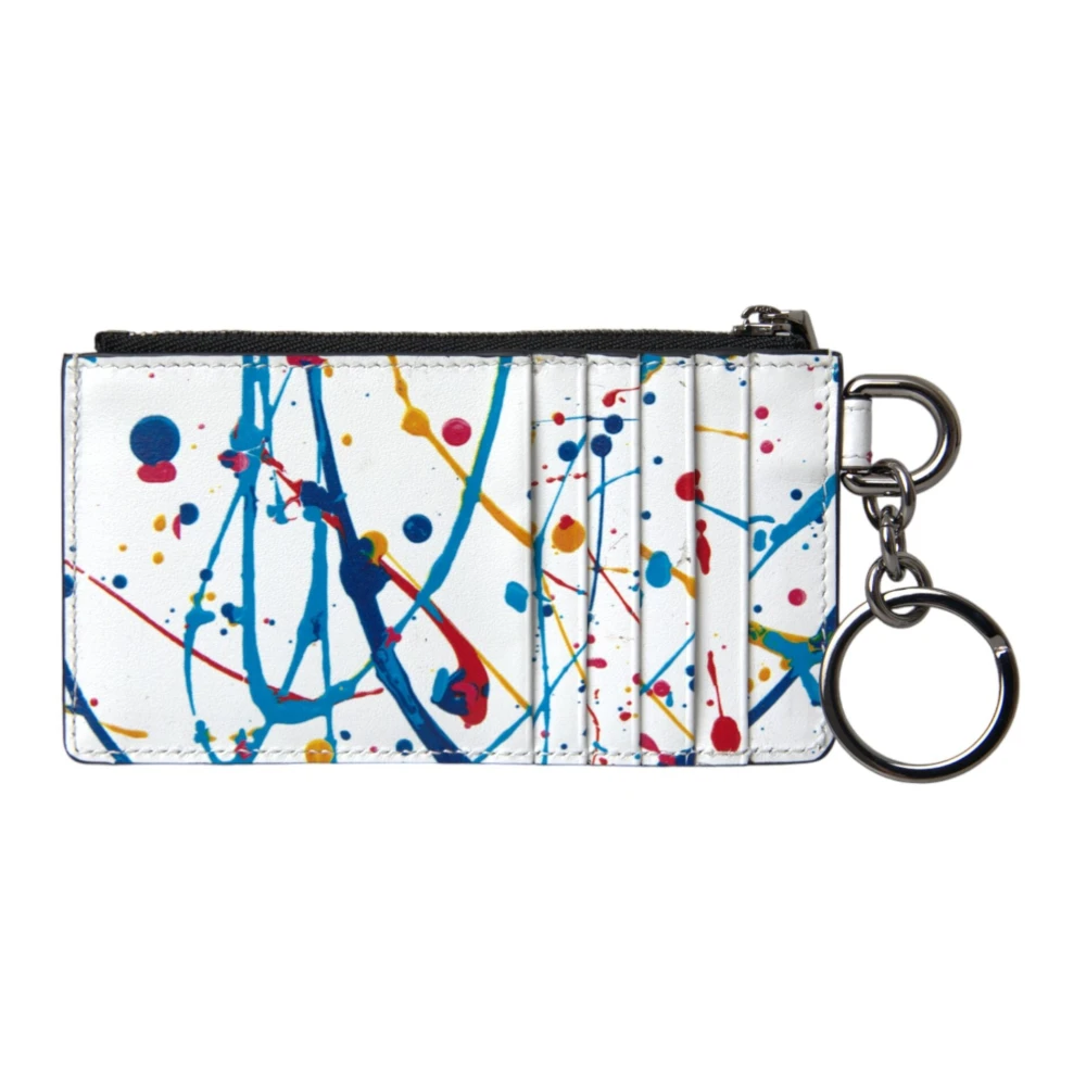 Dolce & Gabbana Wit Lederen Rits Logo Sleutelhanger Portemonnee White Dames