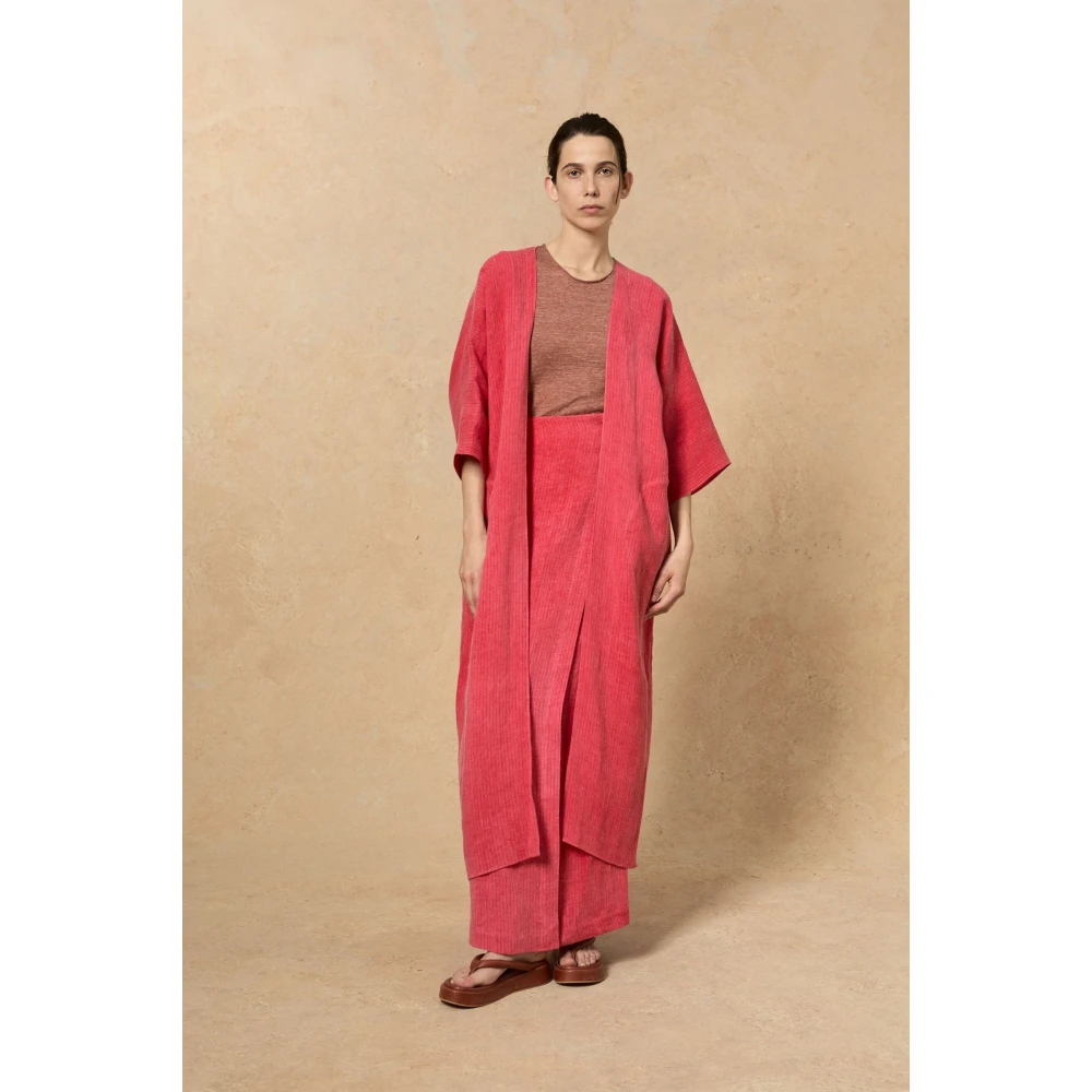 Cortana Gestreepte Linnen Oversized Jas Pink Dames