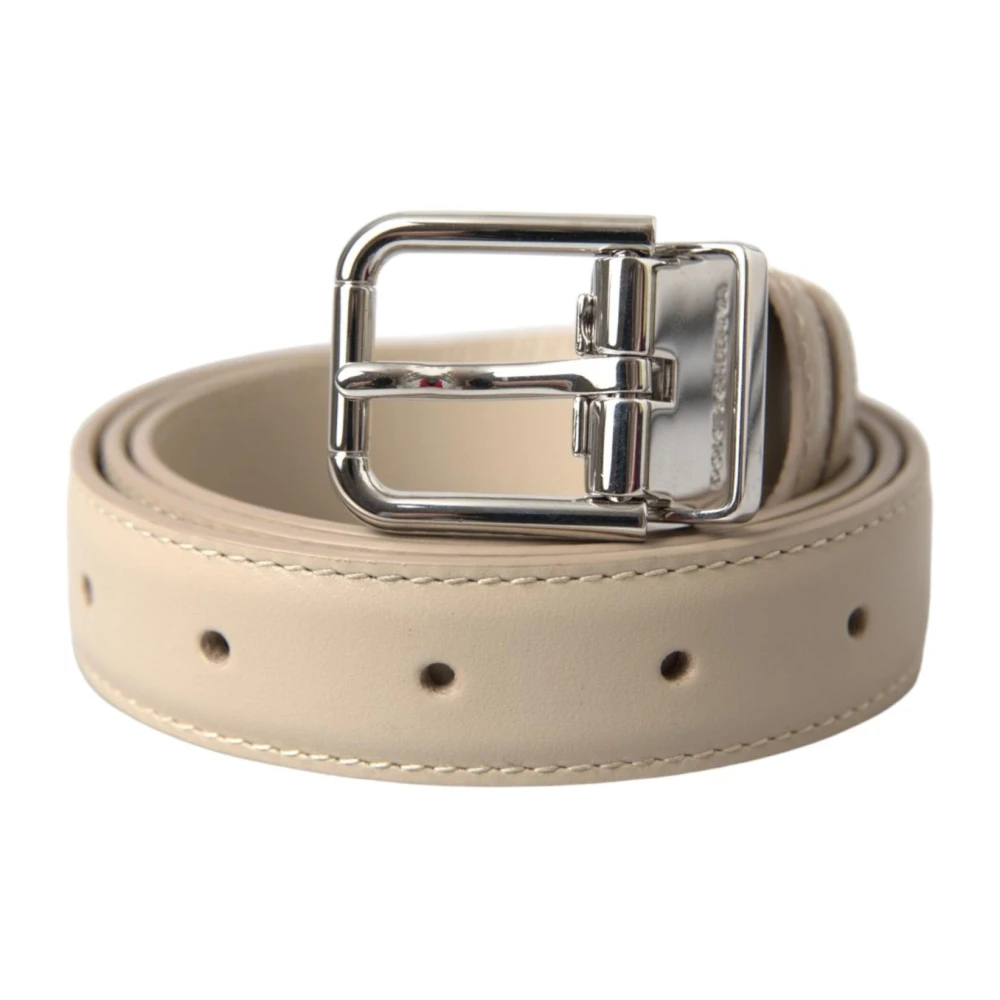 Dolce & Gabbana Women's Beige Belts,, Leather Belt With Metal Buckle Medium