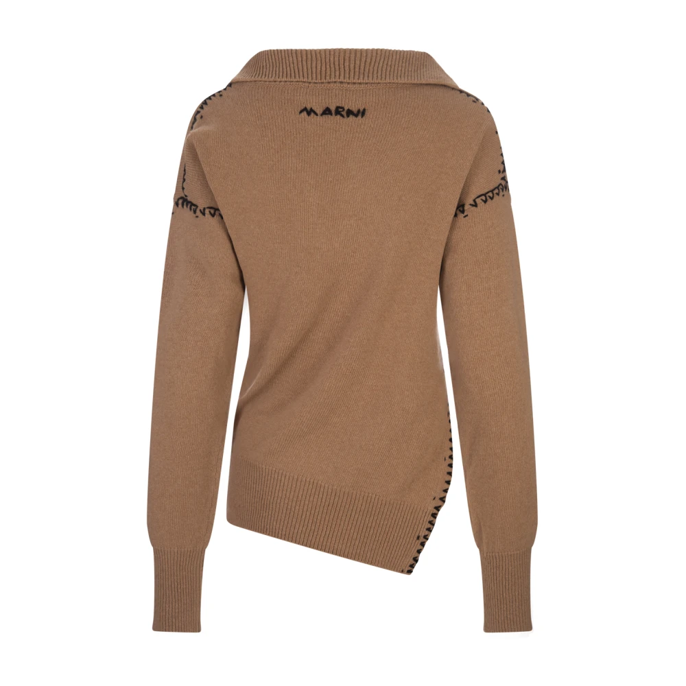 Marni Kameelwollen capuchontrui met contraststiksels Brown Dames