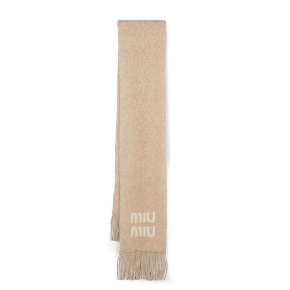 Miu Miu Women's Beige Mohair-Blend Scarf With Logo - Image 3