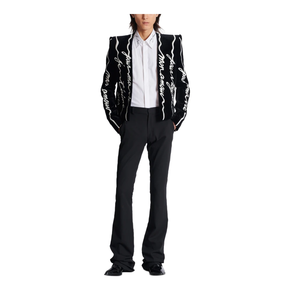Balmain Popeline overhemd met geborduurde kraag White Heren