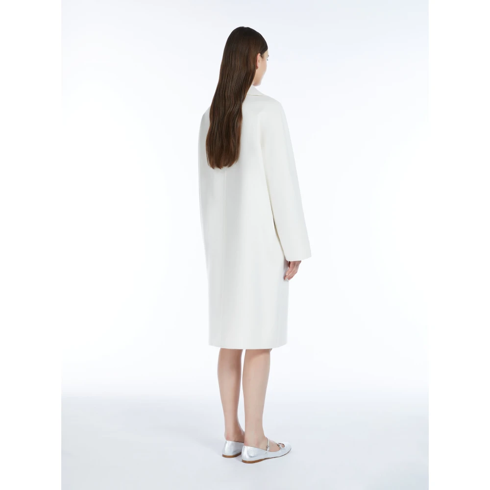 Max Mara Studio Witte Wol Kasjmier Midi Jas White Dames