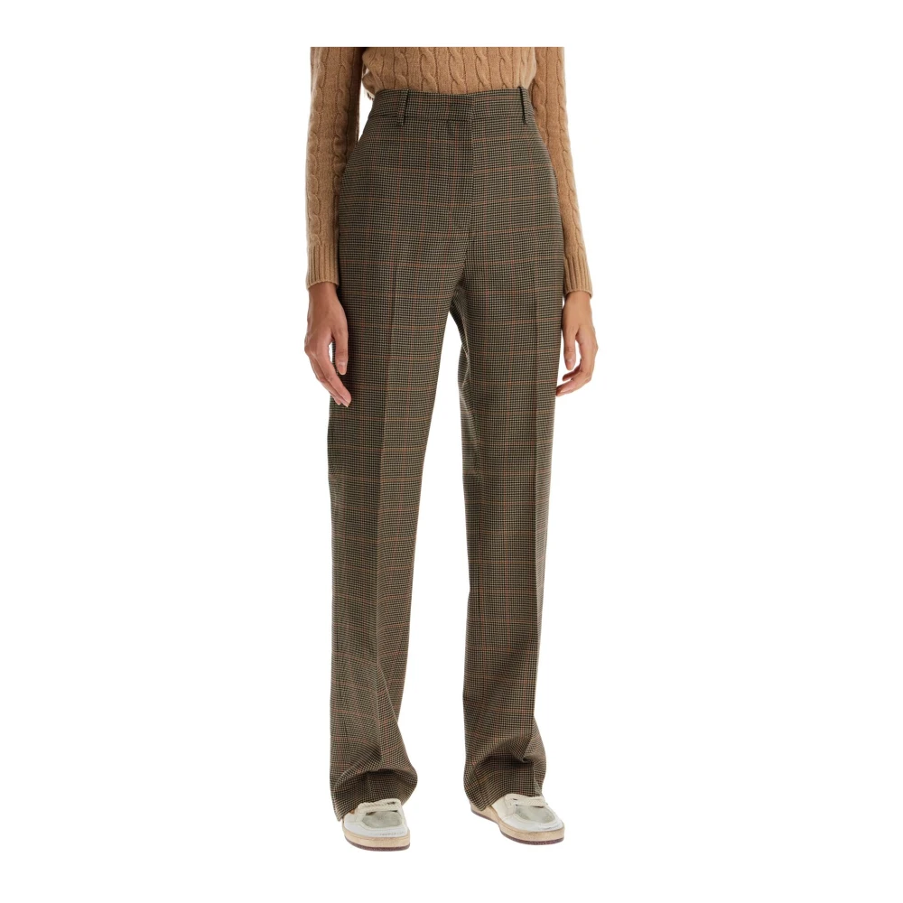 Golden Goose Rode Pied-de-Poule Hoge Taille Broek Beige Dames