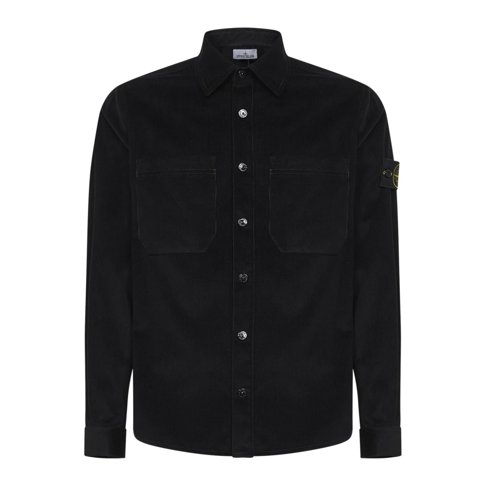 Stone Island Men's Black Casual Shirts, S, 1200040 Cotton Micro-Corduroy Overshirt