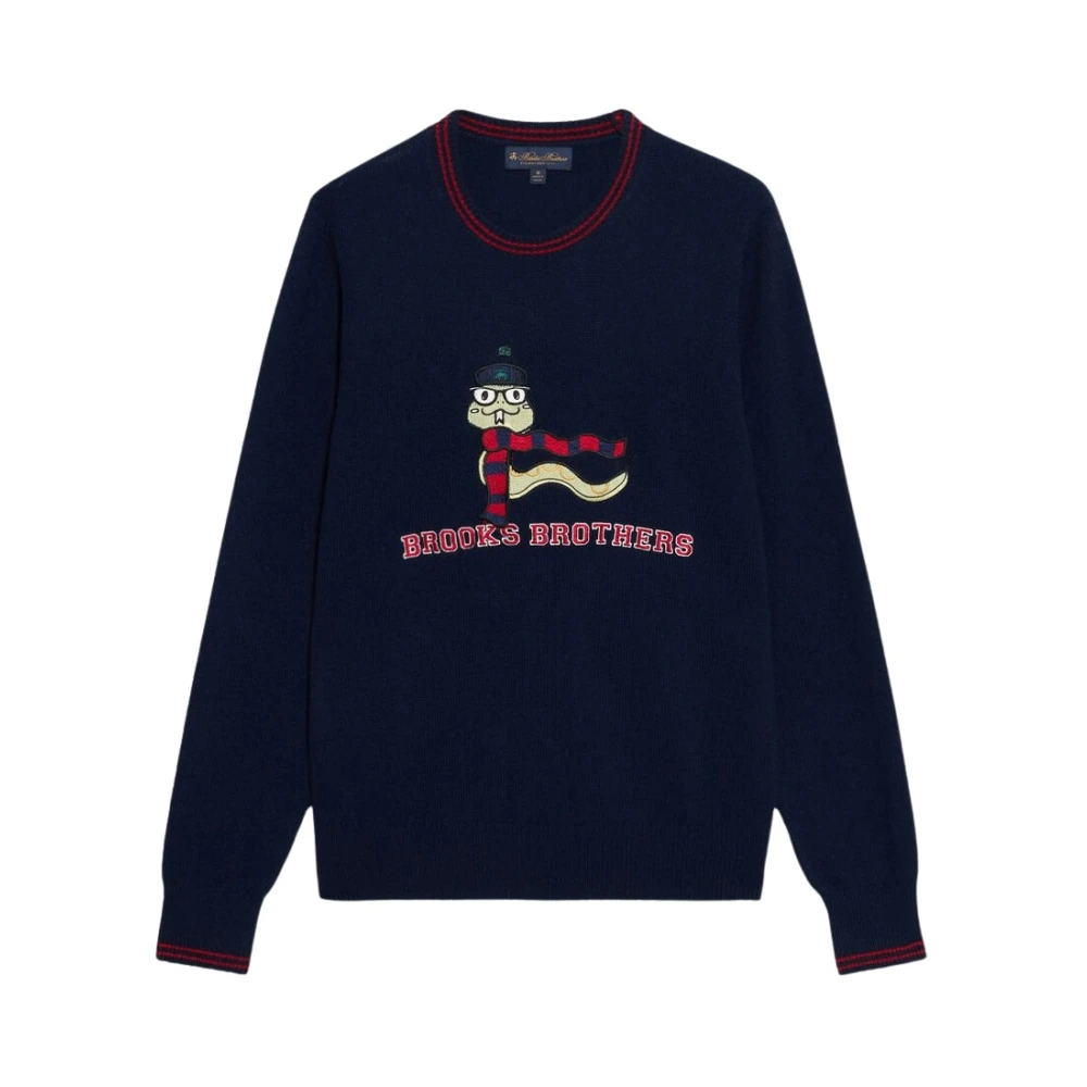 Brooks Brothers Wolmix Crewneck Lunar New Year Trui Blue Heren