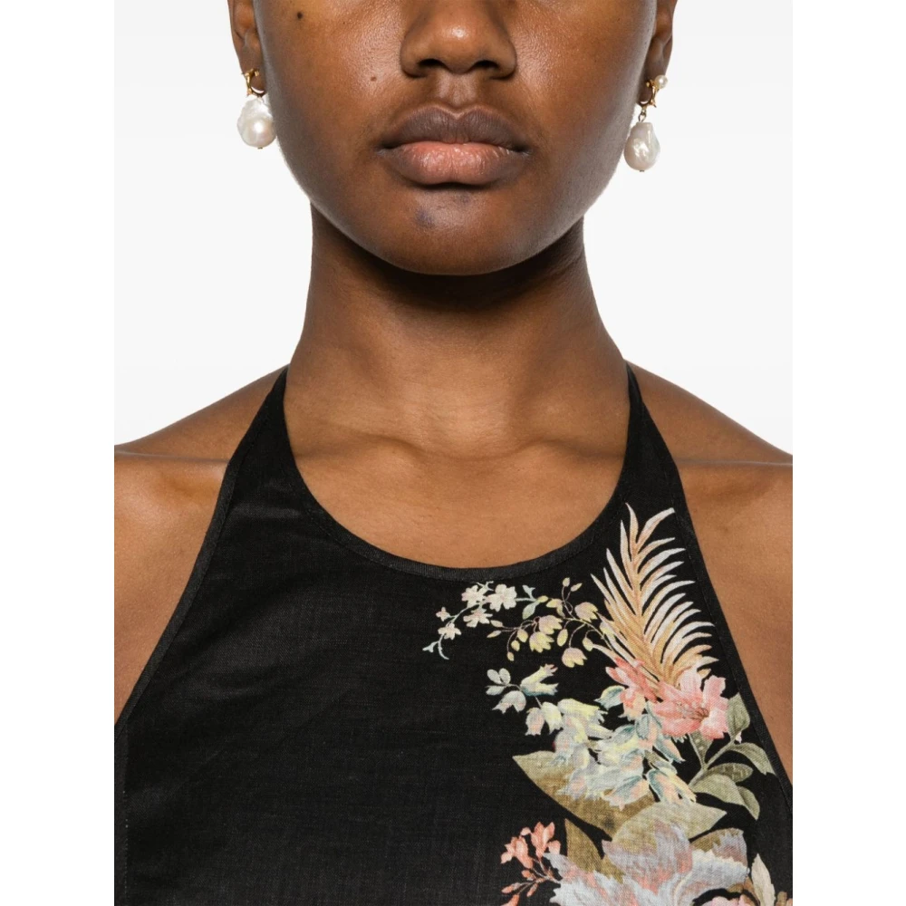 Zimmermann Bloemenprint Linnen Halterjurk Black Dames