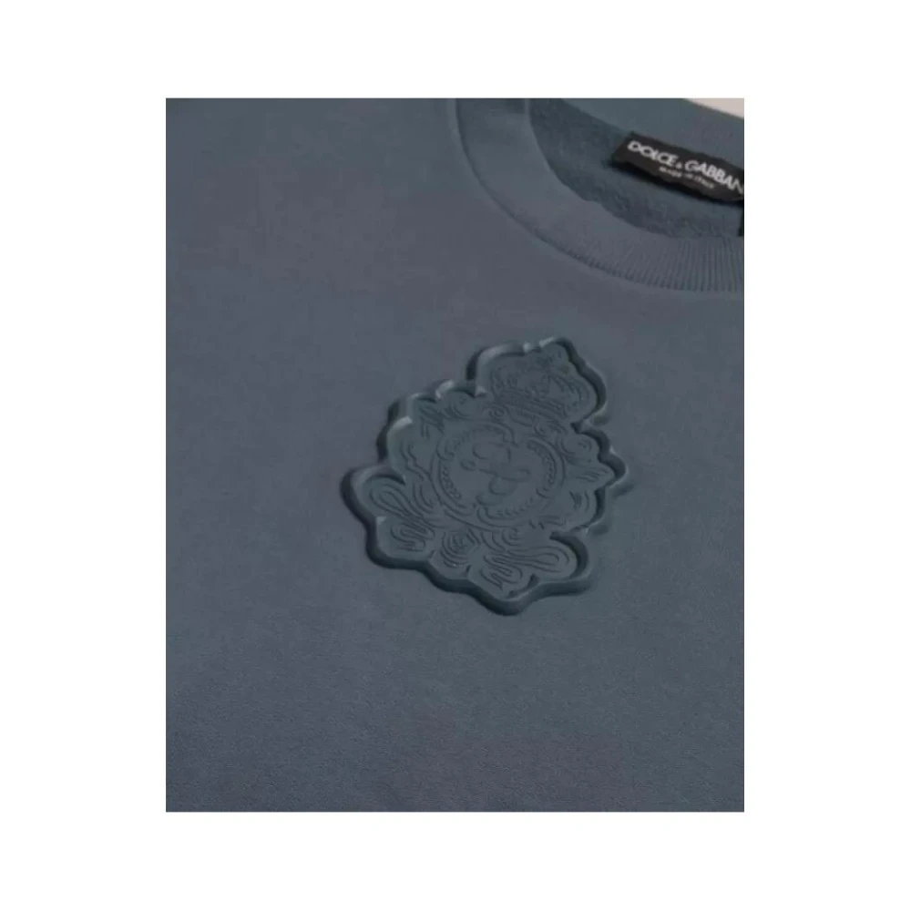 Dolce & Gabbana Blauwe Katoenen Logo Crew Neck Sweater Blue Heren