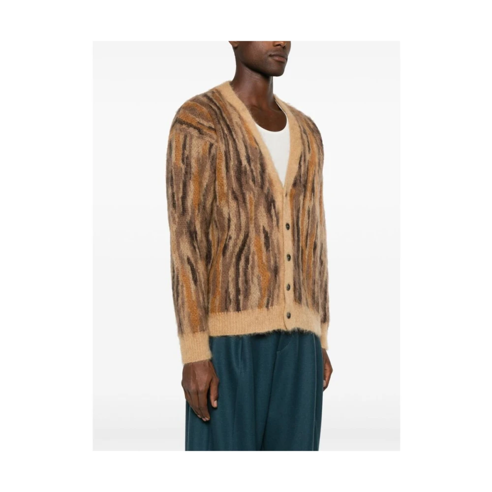 Roberto Collina Mohair Blend Gebreide V-Hals Sweater Brown Heren