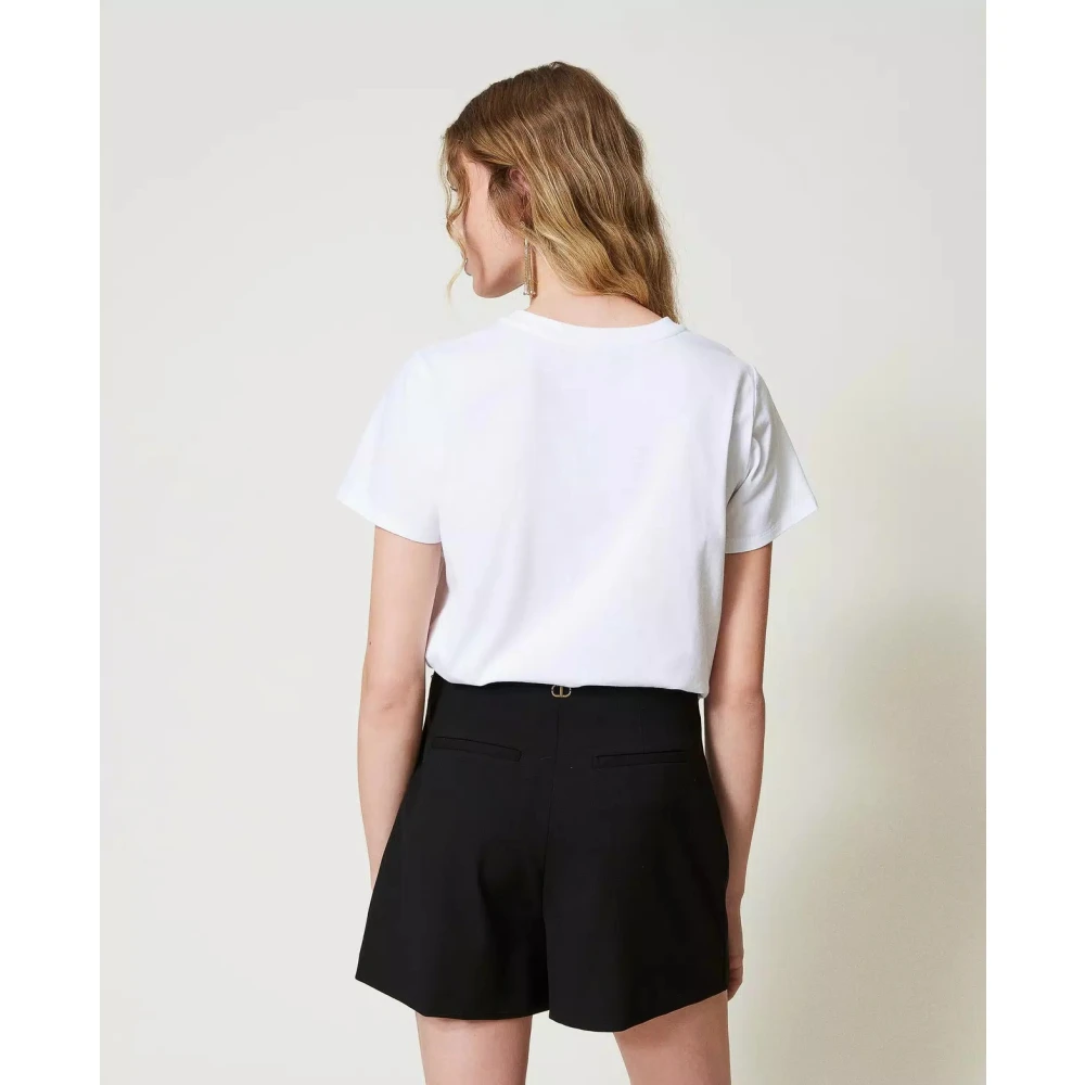 Twinset Geborduurd Logo en Jaguar T-shirt White Dames