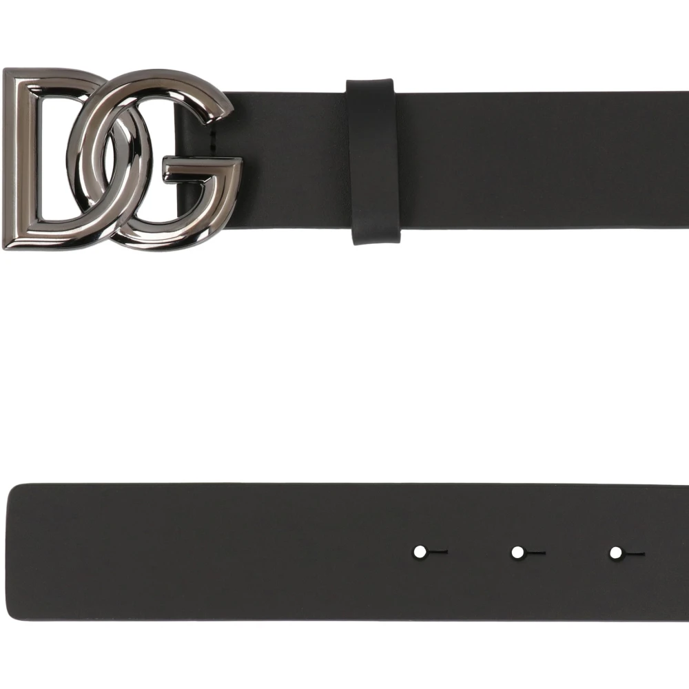 Dolce and Gabbana Men's Interlock Logo Leather Buckle Belt, 40mm - Black/Gun - Size 90 - Image 3