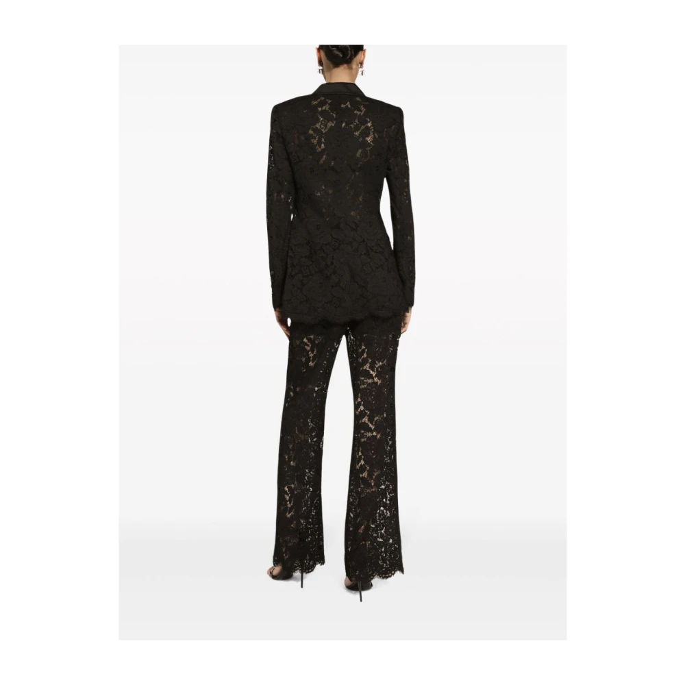 Dolce & Gabbana Zwart Bloemenkant Dubbelrijige Jas Black Dames