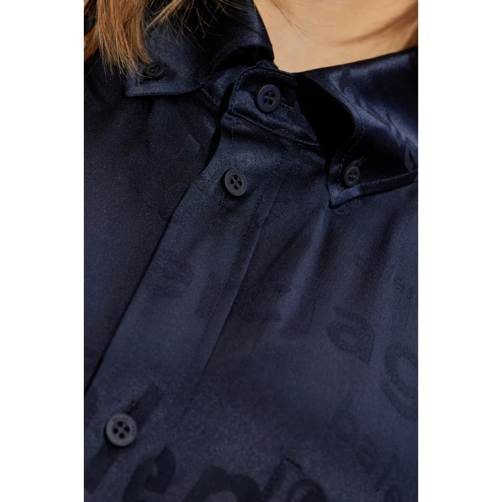 Balenciaga Zijden shirt met logo Blue Dames