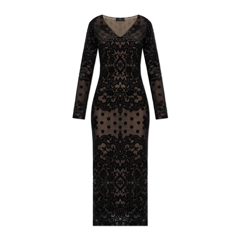 ETRO Jurk met patroon en fluwelen afwerking Black Dames