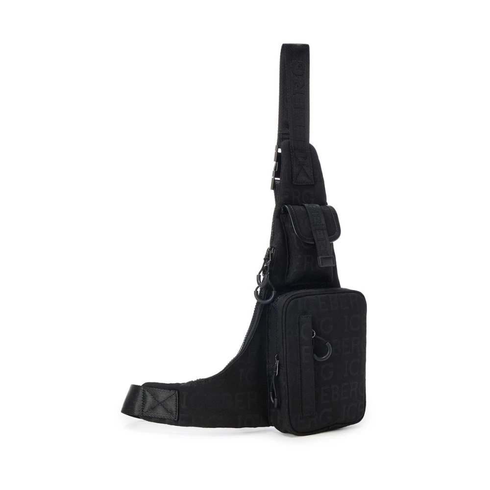 Iceberg Zwarte tas in allover jacquardstof met logo Black Heren