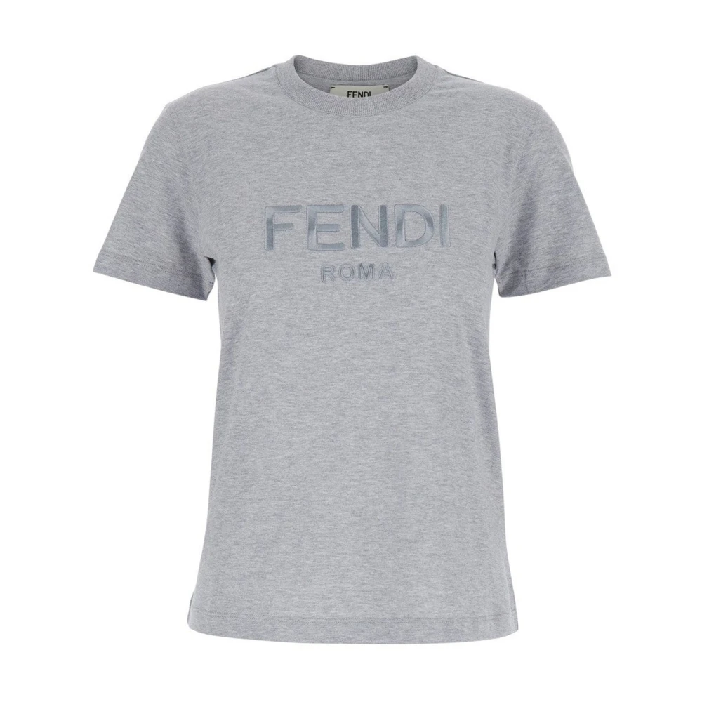 Fendi Logo Katoenen T-shirt Vrouwen Italië Gray Dames