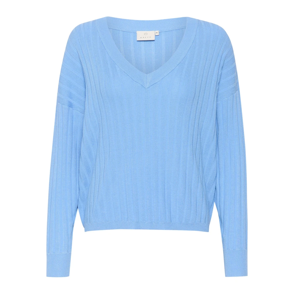 Kaffe Blårandig Stickad Pullover Tröja Blue, Dam