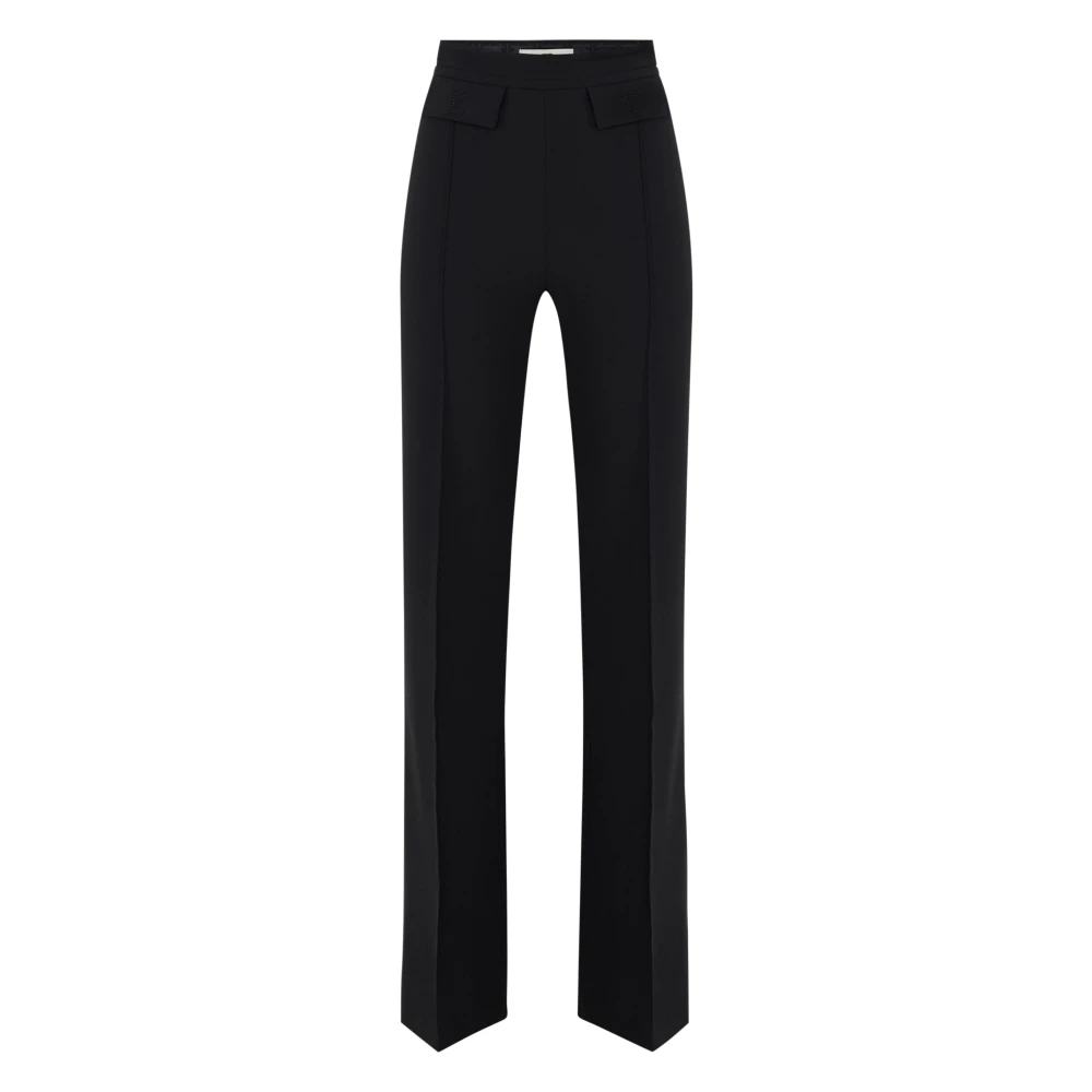 Elisabetta Franchi Women's Black Double-Layer Stretch Crepe Trousers - Wide Trousers - 2XL - Trousers