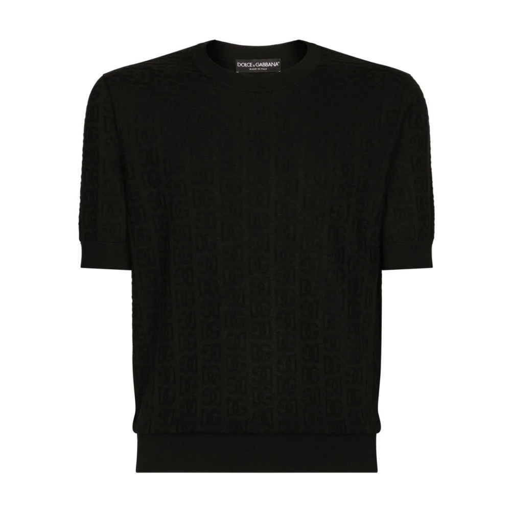 Dolce & Gabbana Zwarte Monogram Jacquard Crew Neck Sweater Black Heren