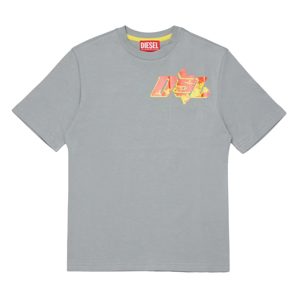 Diesel Boys Gray Kids Short Sleeve T-Shirts, 14 Y, Logo Print T-Shirt