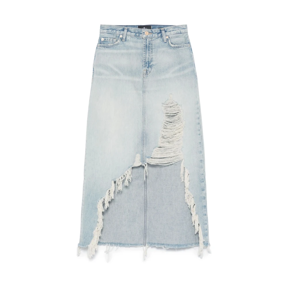 7 For All Mankind Lichtblauwe Ripped Denim Rok Blue Dames
