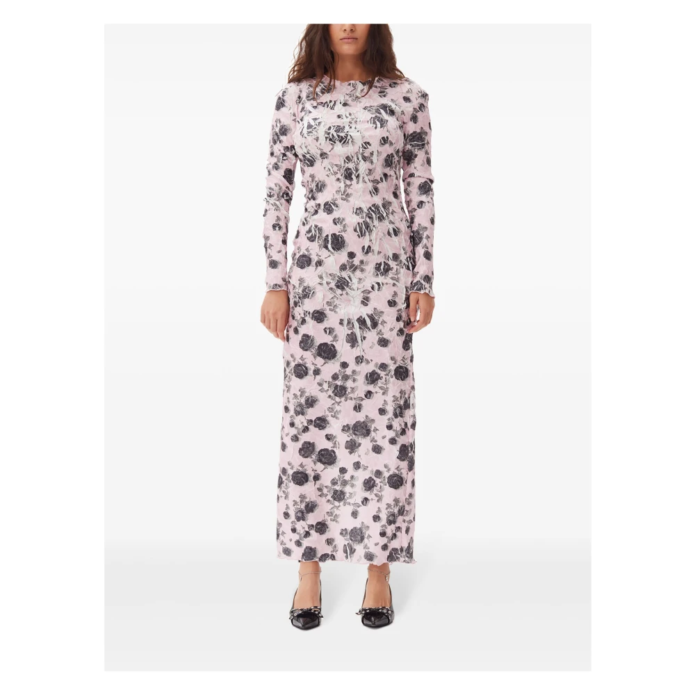 Ganni Roze Jurk met Hoge Split Multicolor Dames