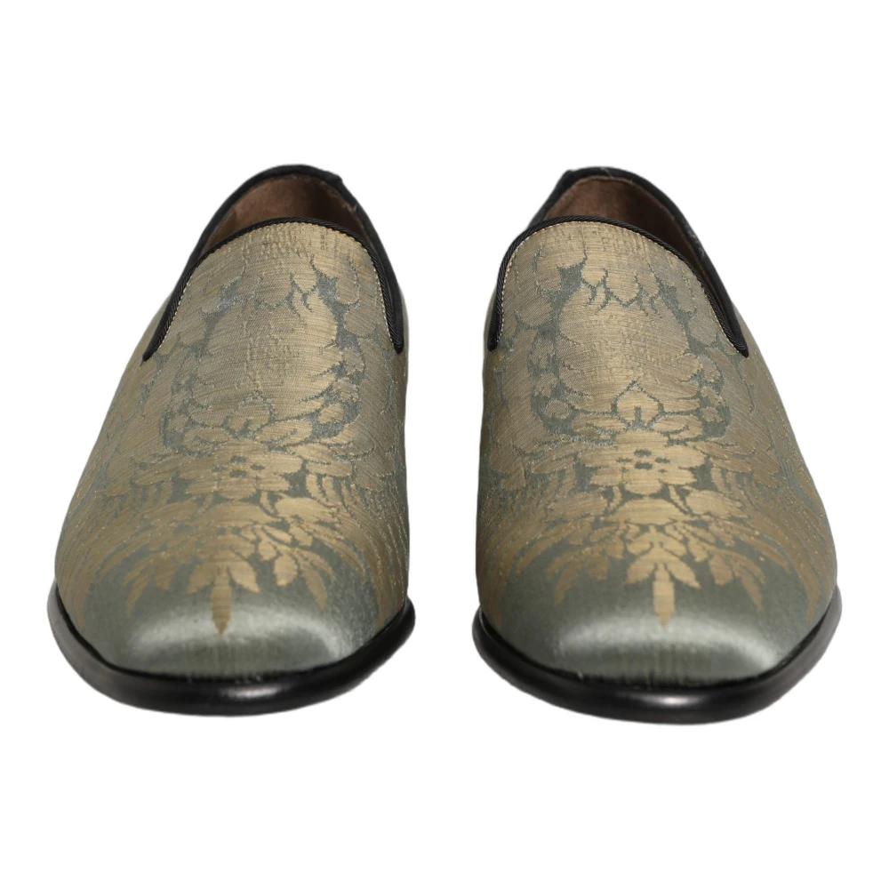 Dolce & Gabbana , Loafers, Male, Green, 10 Uk, Gold Floral Jacquard Slip On Loafers - Image 2