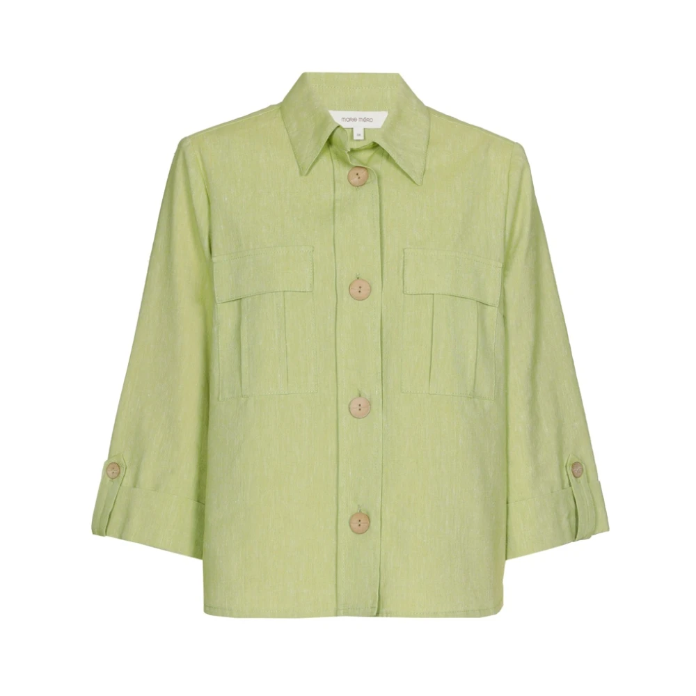 Marie Méro Safari Stijl Linnen-Katoen Blouse Jas Green Dames