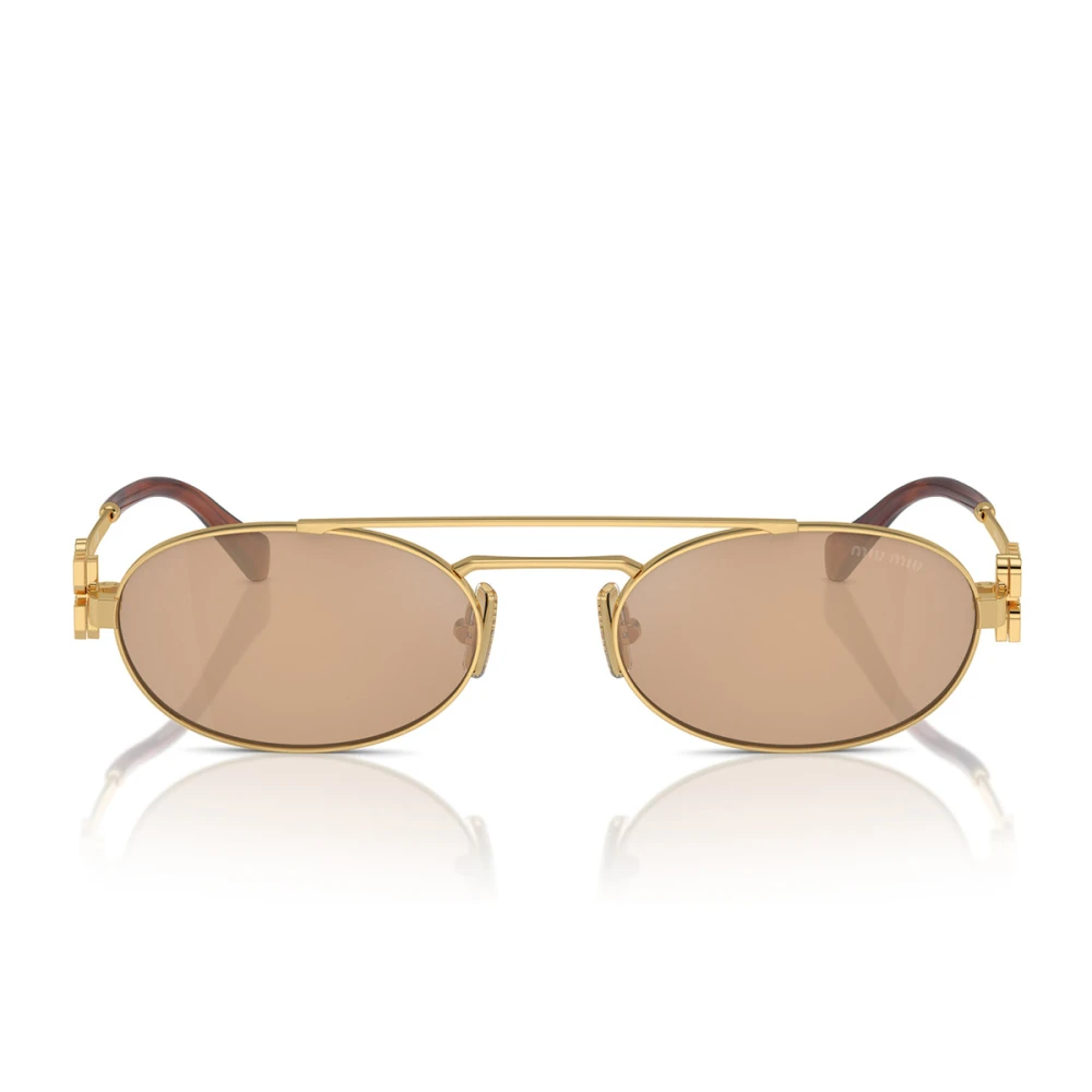 Elegante Ovale Solbriller med Gull Metall Accents
