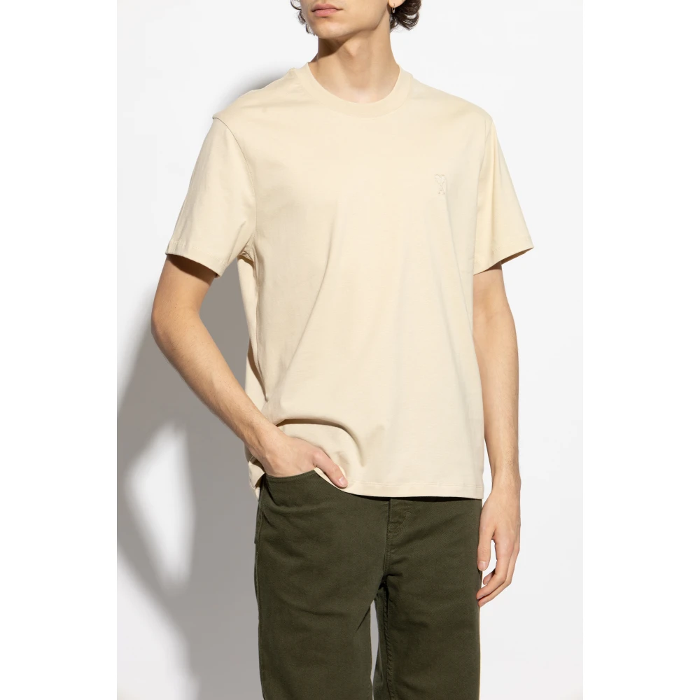 Ami Paris T-shirt met logo Beige Heren