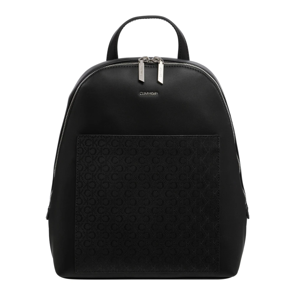 Calvin Klein Logo Patroon Rits Rugzak Multipockets Black Dames