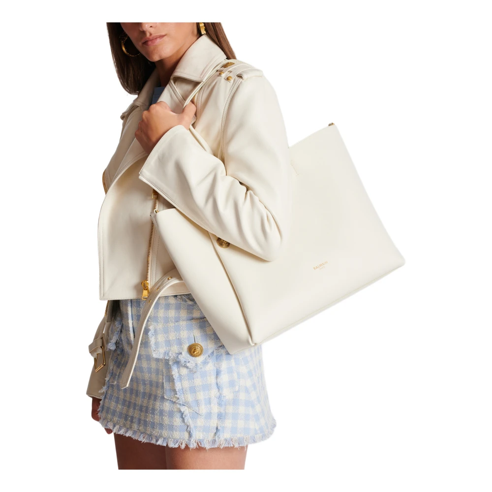 Balmain Emblème Leren Tote Tas White Dames