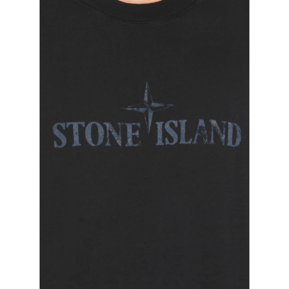 Stone Island Blauw Katoenen T-shirt met Logo Blue Heren